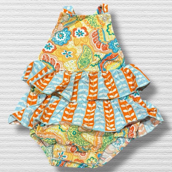 Beary Basics Handmade Ruffle Romper Paisley Fall Thanksgiving Outfit USA Made - Picture 1 of 6
